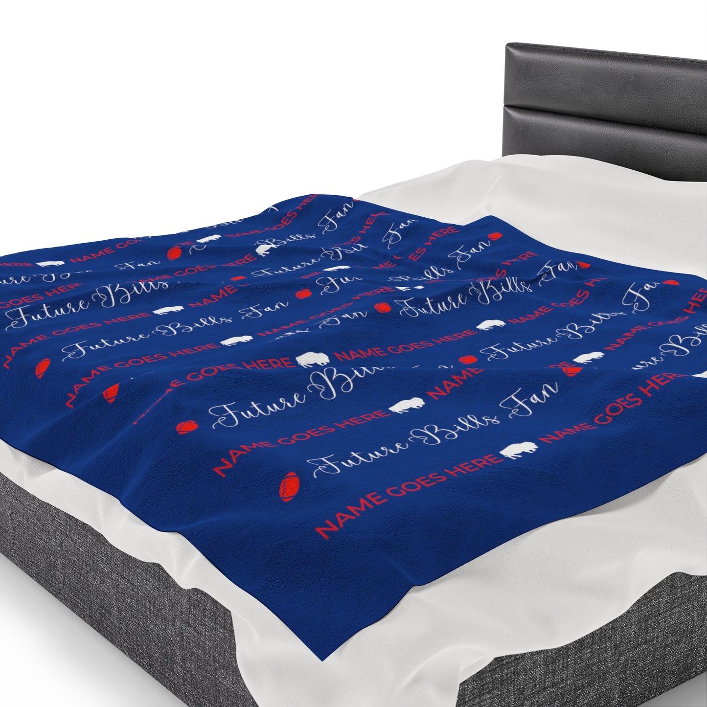 PERSONALIZED FOR FREE WITH BABIES NAME:  Red and Blue Future Bills Fan Velveteen Plush Blanket