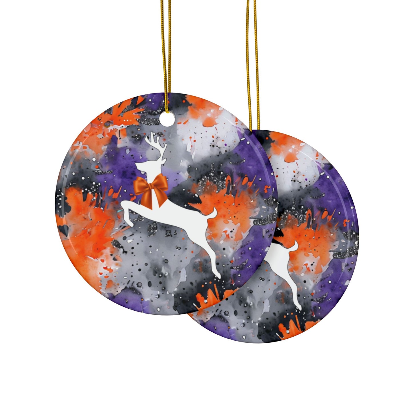 Buffalo Bandits Reindeer Watercolor Stripe Ceramic Ornament: 2-Side Print, Available in (1pc, 3pcs, 5pcs, 10pcs)