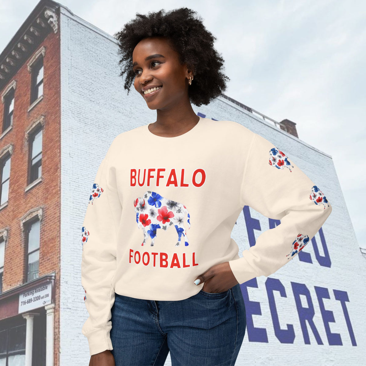 Watercolor Buffalo Football Unisex Lightweight Crewneck Sweatshirt