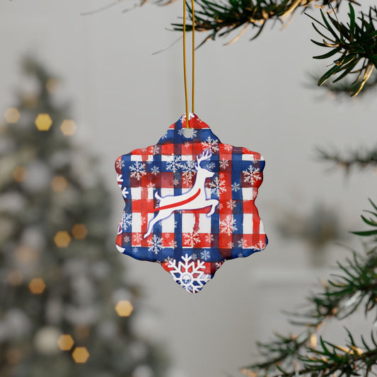 Plaid Watercolor Stripe Ceramic Ornament: 2-Side Print, Available in (1pc, 3pcs, 5pcs, 10pcs)