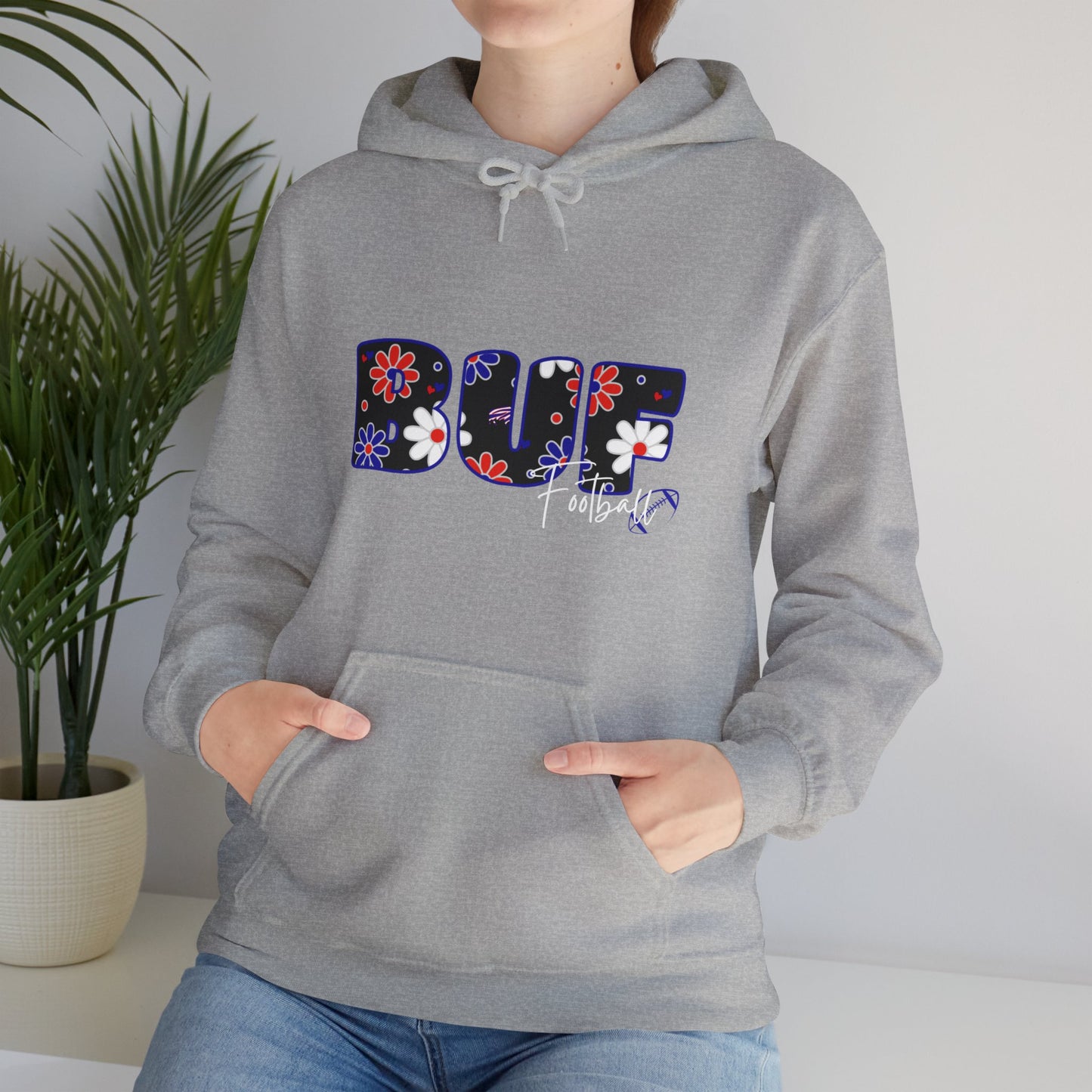 BUF Football Unisex Heavy Blend™ Hooded Sweatshirt ~ Flower Power Design