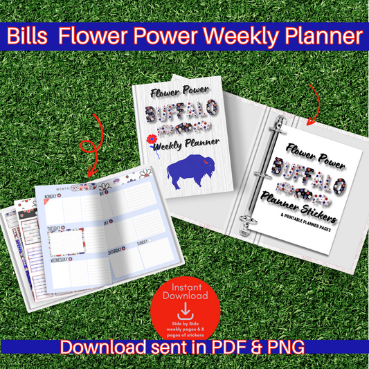 Buffalo Bills Flower Power Weekly Planner with Stickers Digital Download