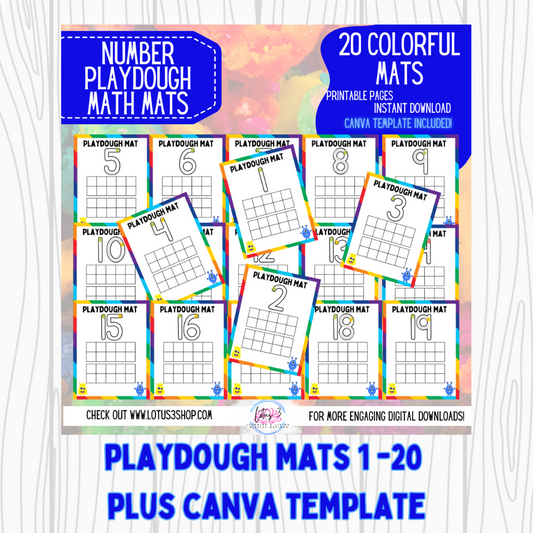 Playdough Mats 1-20 plus free gift and CANVA TEMPLATE