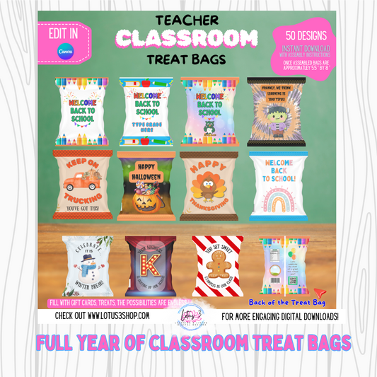 Full Year of Chip Treat Bags with 50 Different Designs