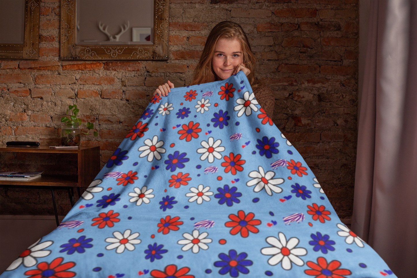 Flower Power Buffalo Bills Mash Up Velveteen Plush Blanket