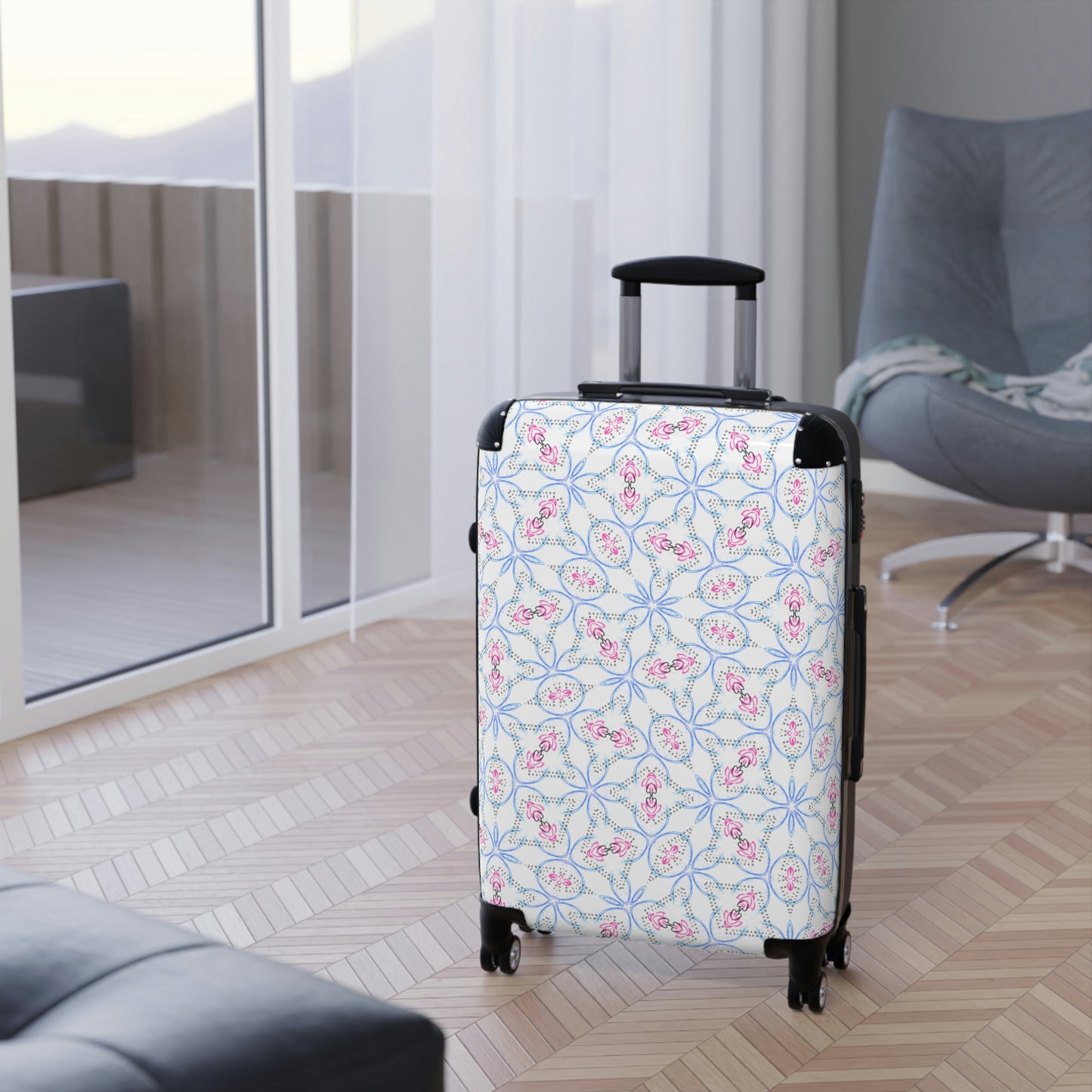 Splashes of Pink & Blue Mash Up Suitcases