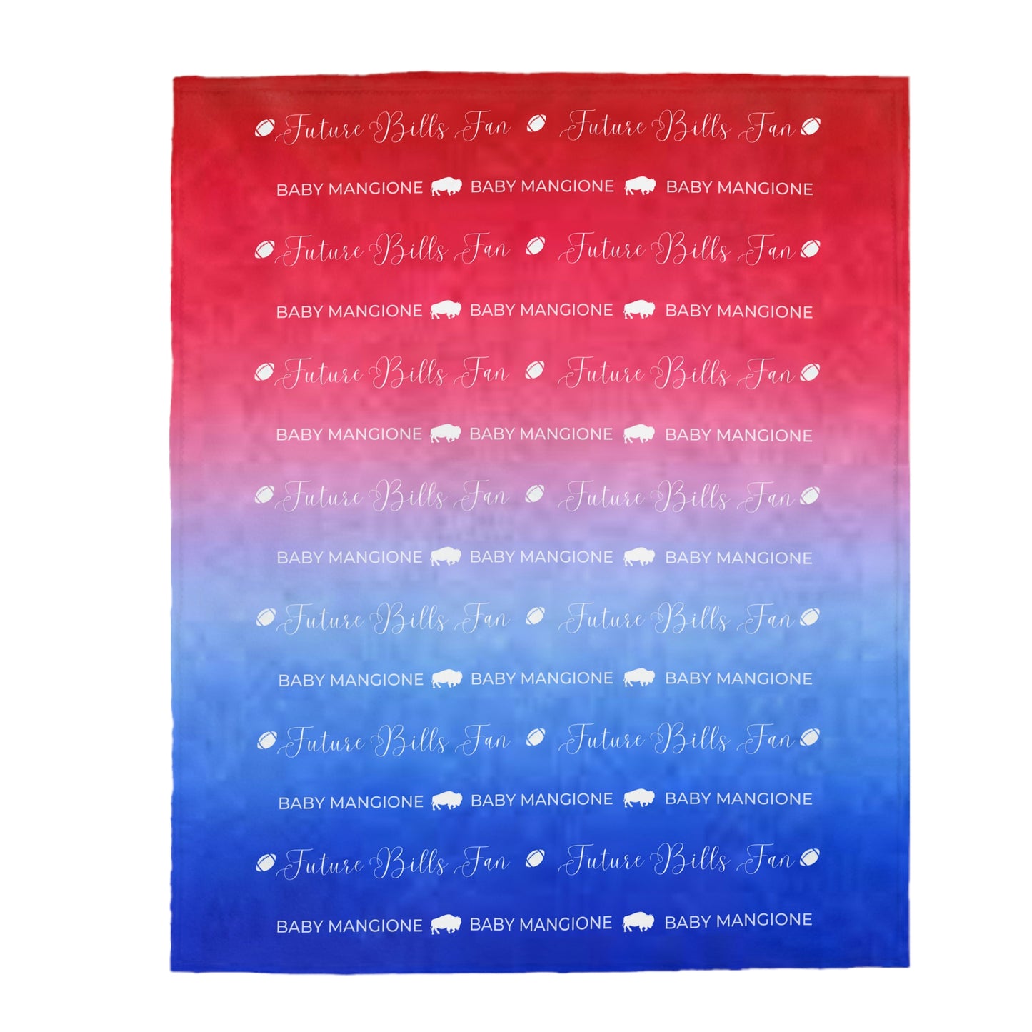 PERSONALIZED FOR FREE: Red and Blue Ombre Future Bills Fan Warm and Cuddly Velveteen Plush Blanket