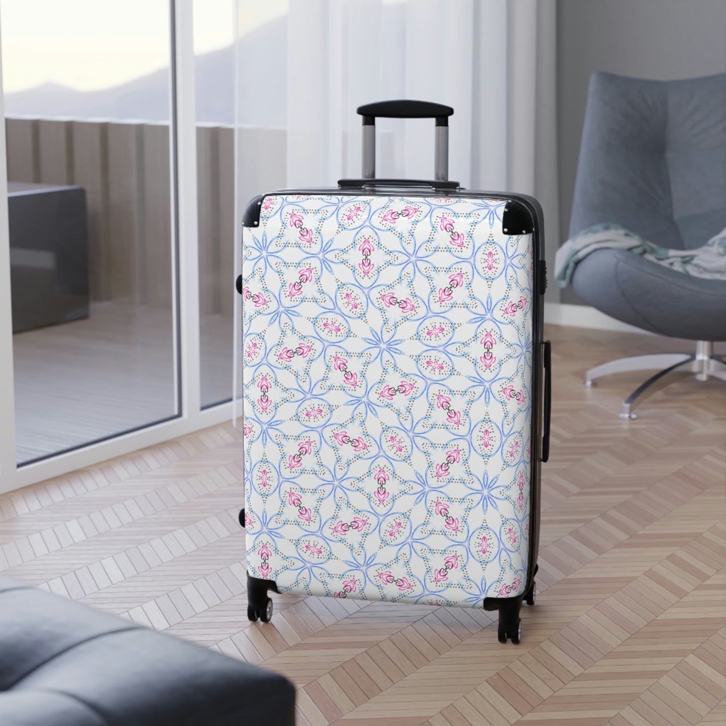 Splashes of Pink & Blue Mash Up Suitcases