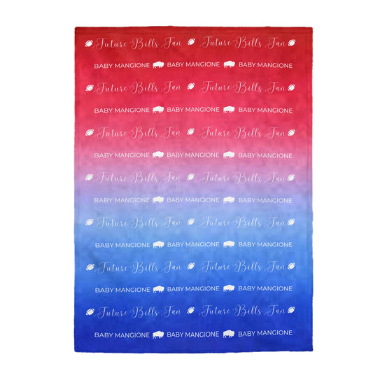 PERSONALIZED FOR FREE: Red and Blue Ombre Future Bills Fan Warm and Cuddly Velveteen Plush Blanket